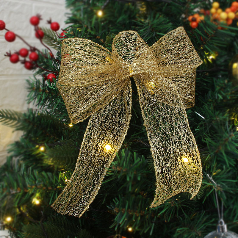 圣诞节装饰品18*21cm大号多层镂空亮片蝴蝶结丝带圣诞树顶挂件