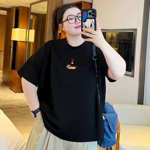300斤大码女装胖mm宽松可爱卡通短袖上衣夏季新款松弛感显瘦T恤女