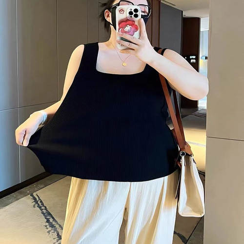 300斤胖mm春夏新款百搭宽肩带U领内搭背心宽松通勤针织遮肉吊带女