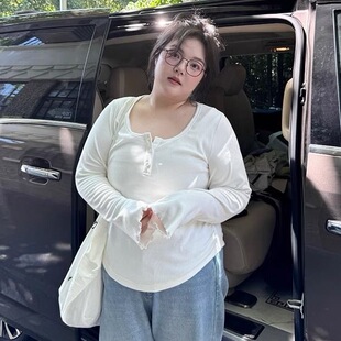 t恤 女秋胖mm百搭显瘦长袖 老章和小胖PONGKIKI露思内搭大码 打底衫