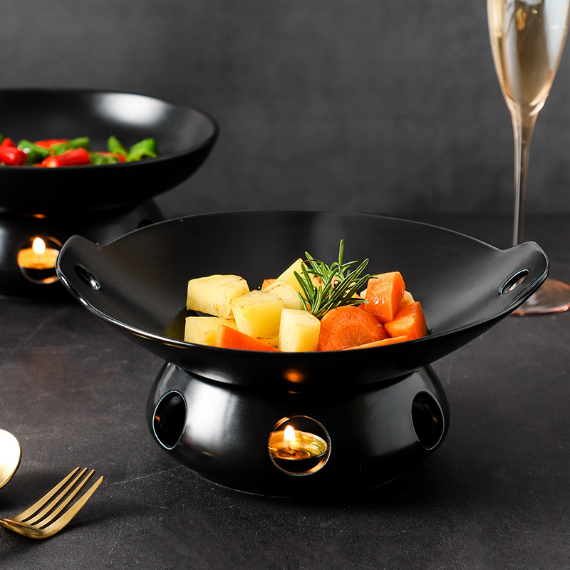哑光黑色明炉餐具陶瓷双耳菜盘子家用圆汤盘创意蜡烛加热保温炉,餐饮具,盘,淘宝优惠券,粉丝福利购,淘宝优惠卷