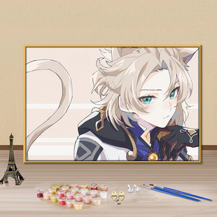 原神阿贝多数字油画diy填色画手工定制简约涂鸦丙烯画客厅装饰画