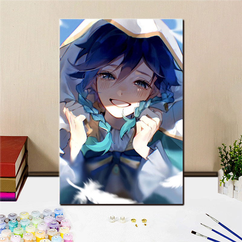 原神温迪巴巴托斯数字油画diy填色画手工定制简约涂鸦涂色丙烯画