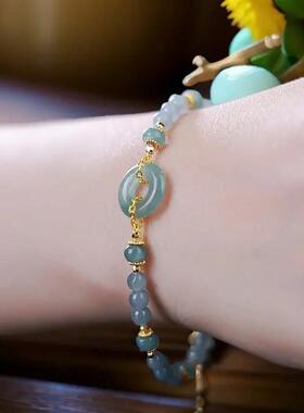 蓝水翡翠平安扣手链女款气质百搭轻奢复古手工编织时尚简约手串