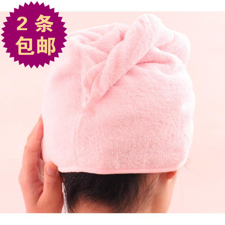 2条包邮  金号正品纯棉干发帽巾 专柜加厚超强吸水浴帽可爱带扣子