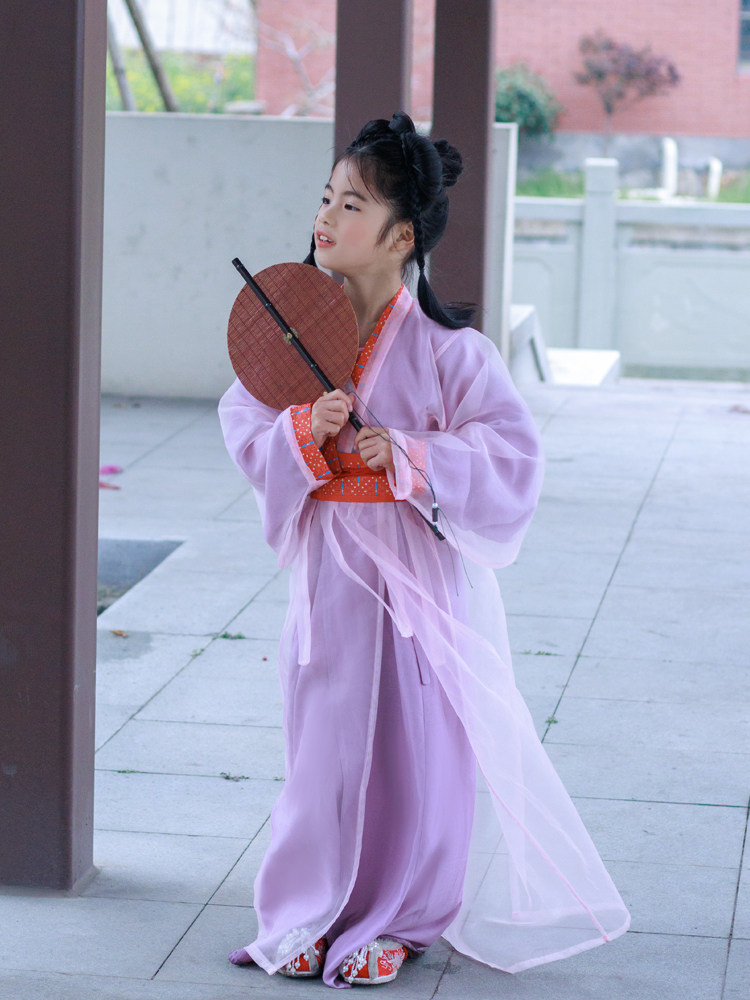 复原风女童战国直裾袍男童女童汉服同款仿马山楚墓改良款纱衣套装