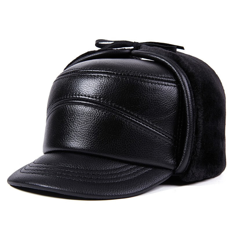 真皮帽子男冬天加绒加厚护耳老头中老年人鸭舌帽爸爸防寒爷爷帽