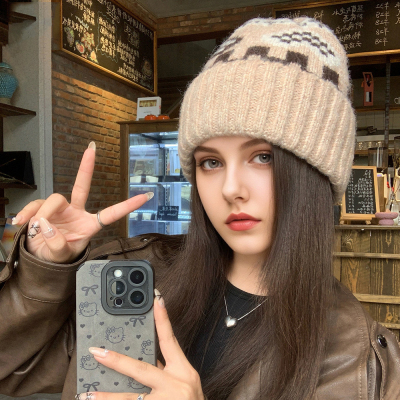 费尔岛风针织帽大头围毛线帽