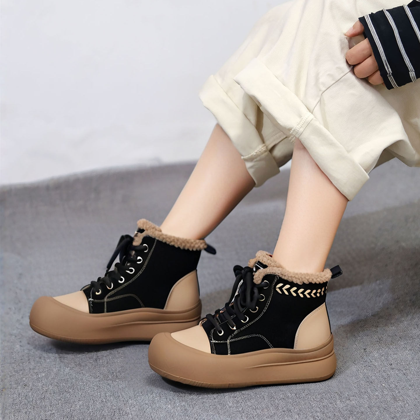 原创设计头层牛皮时尚休闲加绒靴