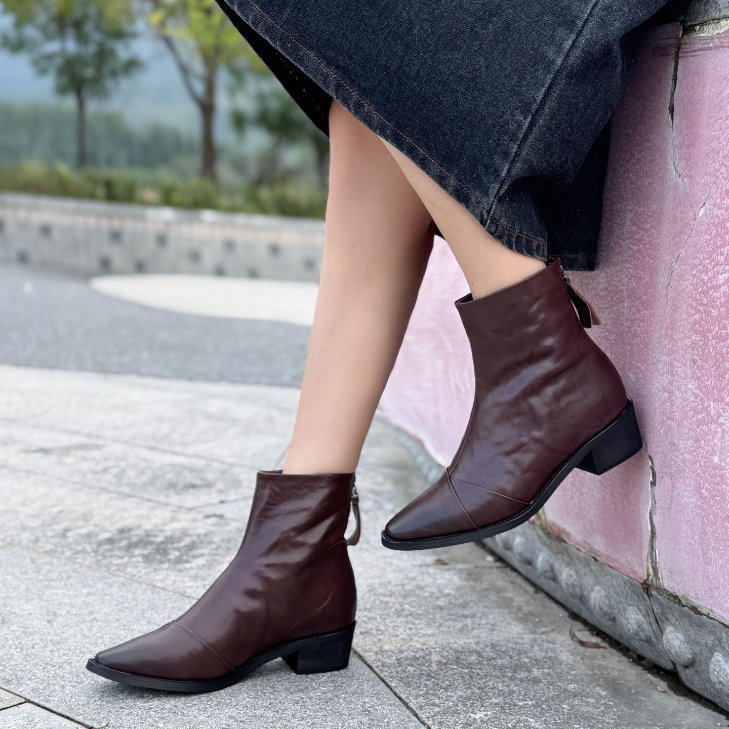 原创手工头层牛皮时尚尖头皮靴子