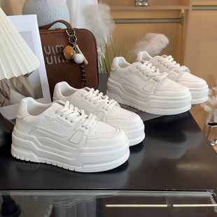 6cm厚底真皮小白鞋女款百搭2026新款小个子复古擦色女鞋增高板鞋