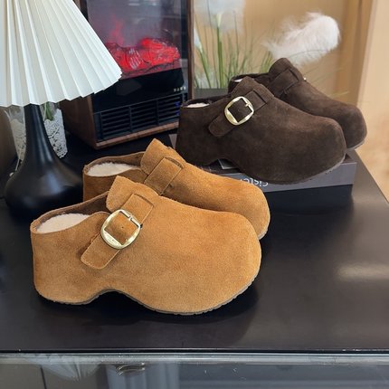 7cm小个子增高厚底加绒勃肯鞋拖鞋2025冬季新款包头勃肯拖半拖鞋