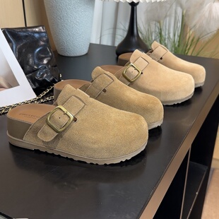 5cm厚底增高勃肯拖鞋真皮超火2026新款小个子半拖鞋女外穿勃肯鞋