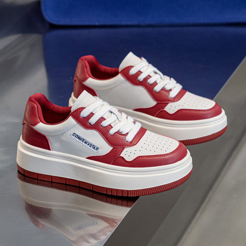 可卡依板鞋休闲厚底拼色红色