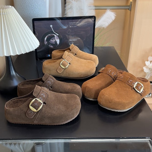 真皮厚底2025新款 拖鞋 毛毛勃肯拖包头半拖女 加绒内增高勃肯鞋 冬季