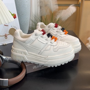 厚底板鞋 6cm做旧增高女鞋 真皮羊皮2025新款 女款 小个子显高 小白鞋