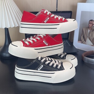 厚底增高圆头休闲帆布女鞋 两穿帆布鞋 百搭2026新款 经典 女夏季 薄款