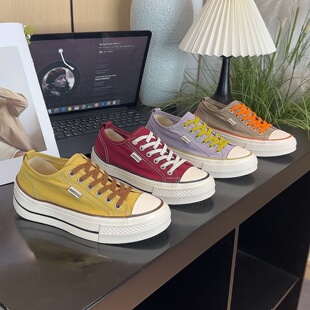 夏季薄款帆布鞋女糖果色厚底防滑增高懒人一脚蹬2026新款帆布女鞋