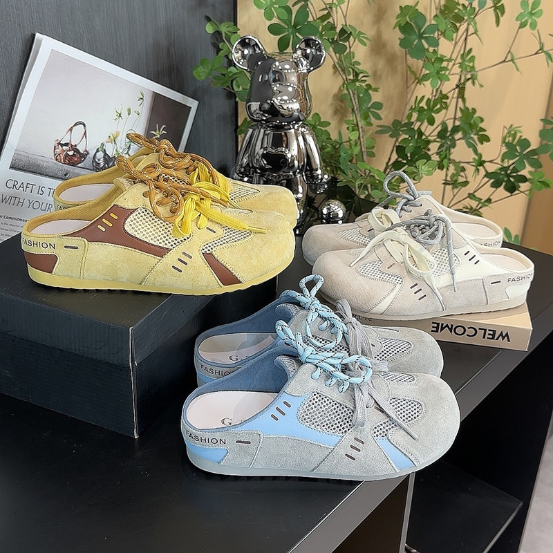復(fù)古德訓(xùn)包頭拖鞋女外穿2025夏季新款圓頭網(wǎng)布透氣百搭包頭拖涼拖
