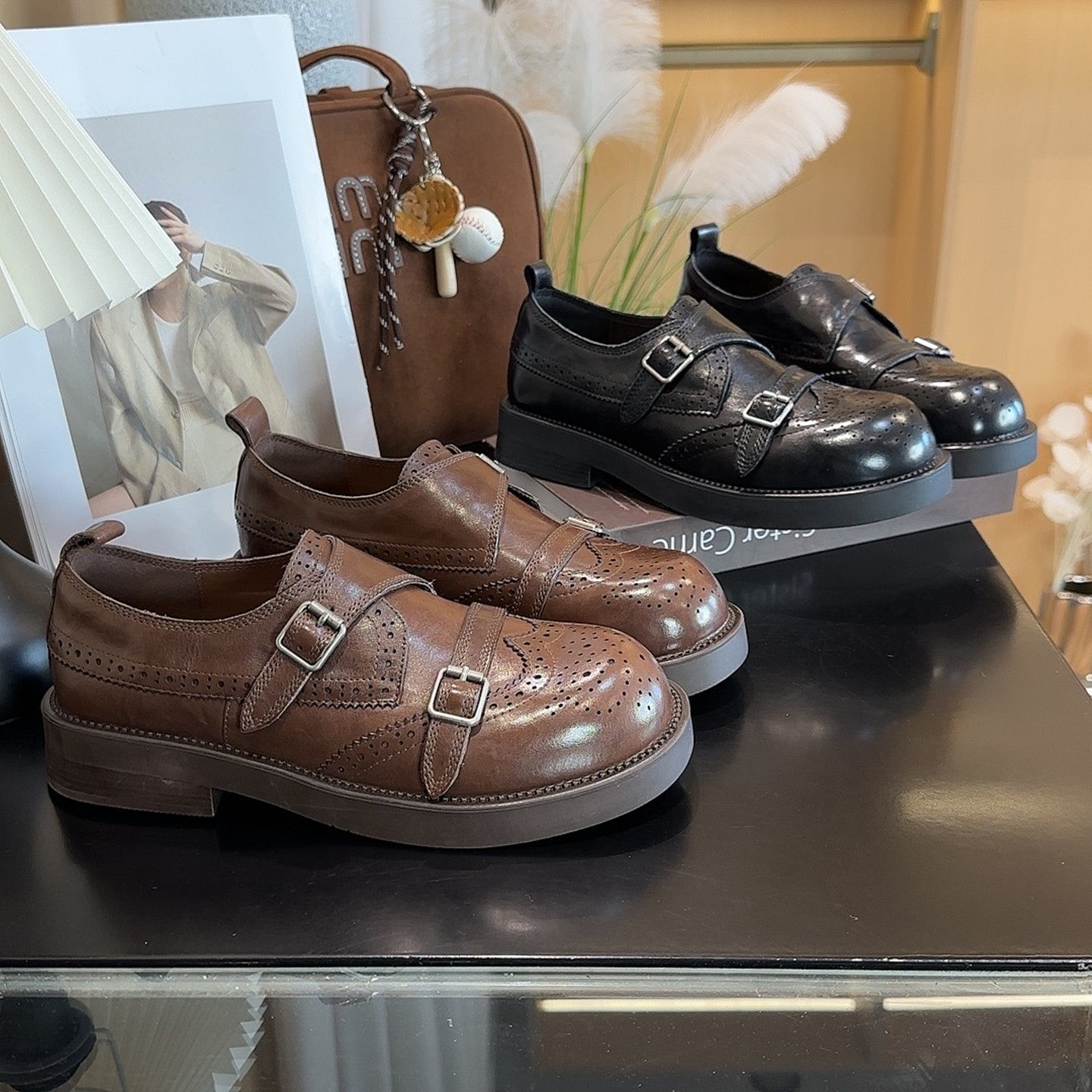 头层小牛皮乐福鞋女款2026新款复古皮带扣英伦风布洛克小皮鞋单鞋,女鞋,乐福鞋（豆豆鞋）,淘宝优惠券,粉丝福利购,淘宝优惠卷