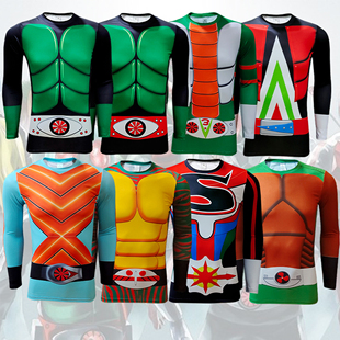 昭和骑士1号T恤亚马逊 骑士人 V3骑士紧身衣 骑士X衣服 成人童装