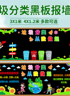 垃圾分类环保主题黑板报装饰墙贴