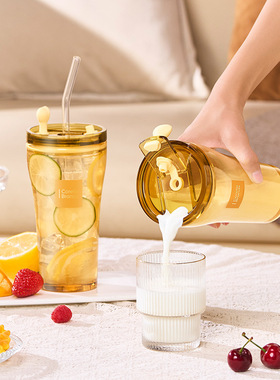 康宁Corelle Brands心悦双饮杯玻璃吸管杯耐高温玻璃