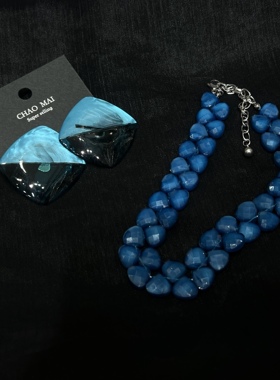 欧美夸张气质孔雀蓝钻石切面项链潮轻奢小众设计高级感锁骨颈链女