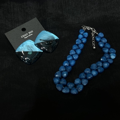 欧美夸张气质孔雀蓝钻石切面项链潮轻奢小众设计高级感锁骨颈链女