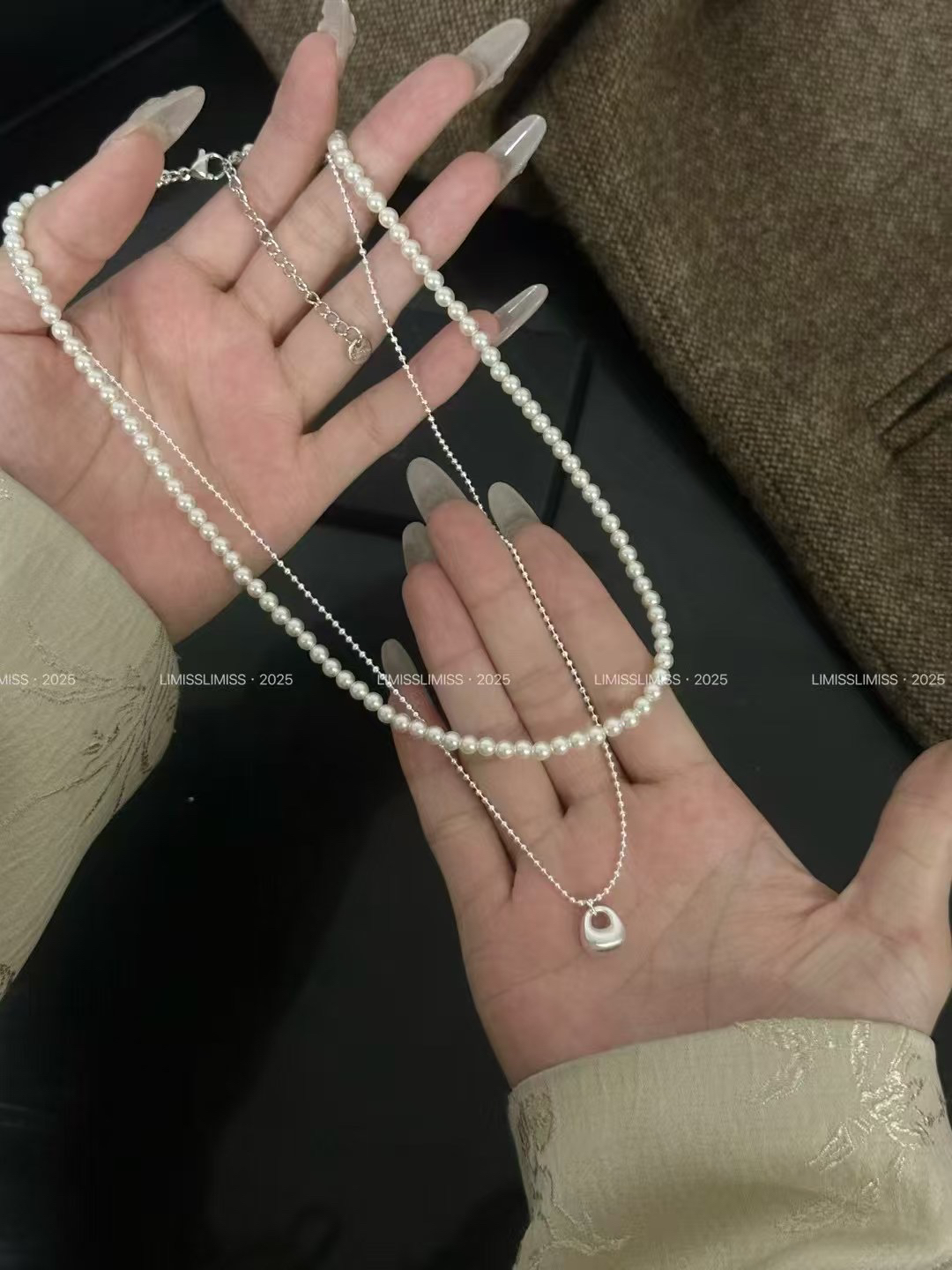 法式复古简约双层叠戴珍珠项链轻奢小众气质百搭锁骨链个性颈链潮
