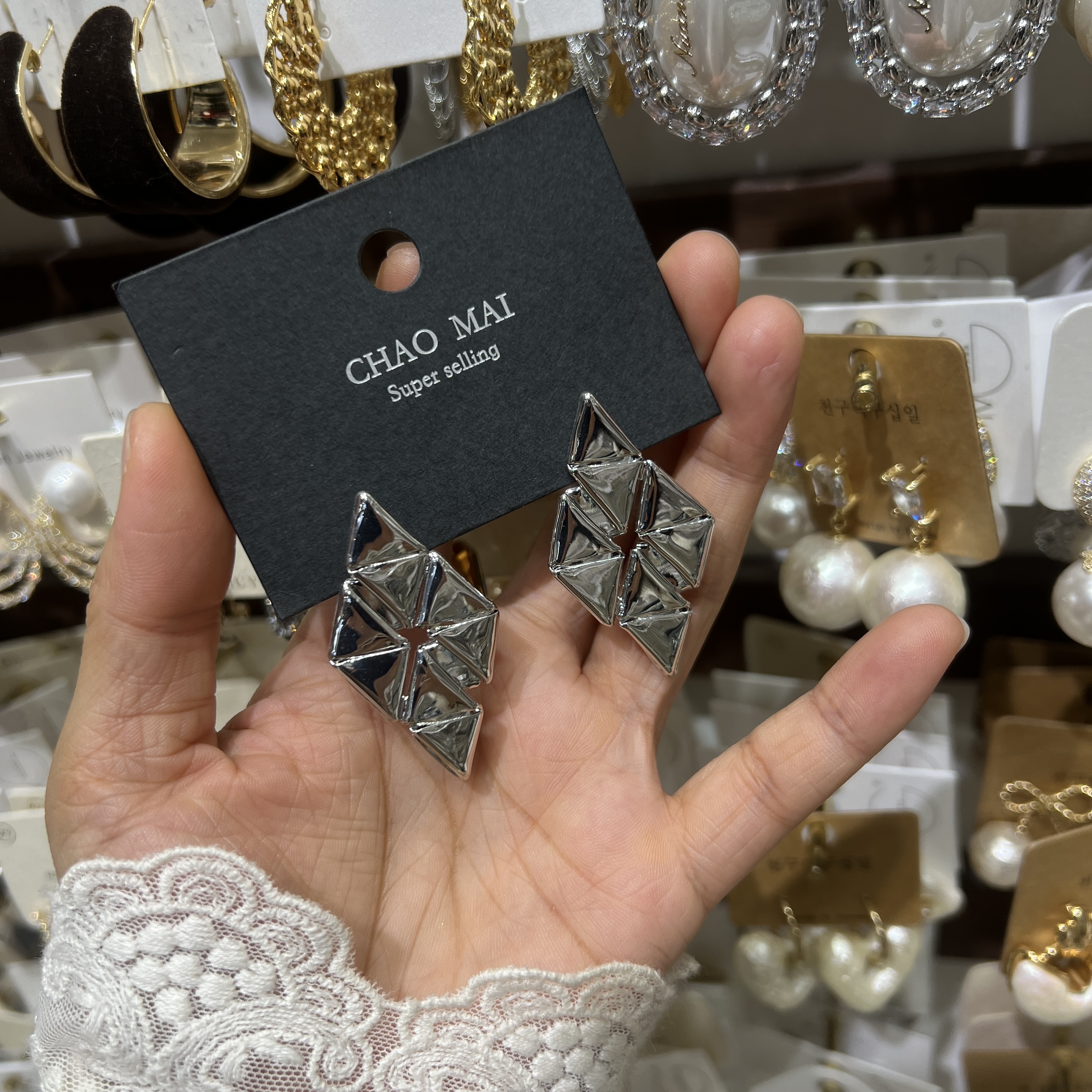 日韩新款时尚个性不规则菱形耳钉冷淡风通勤轻奢小众设计高级耳环