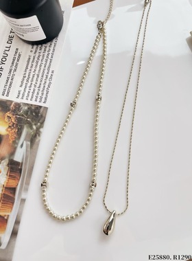 法式复古高级感双层叠戴水滴珍珠项链精致简约时尚轻奢百搭颈链潮