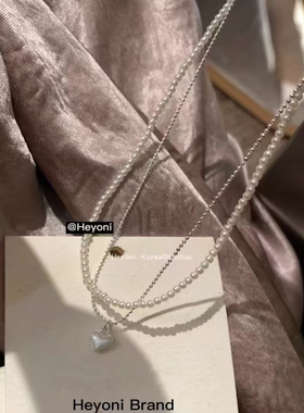 2025新款时尚百搭双层叠戴珍珠爱心项链简约轻奢小众设计感锁骨链
