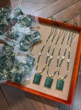 新中式天然珍珠绿松石串珠方牌项链复古国风个性轻奢高级毛衣链潮