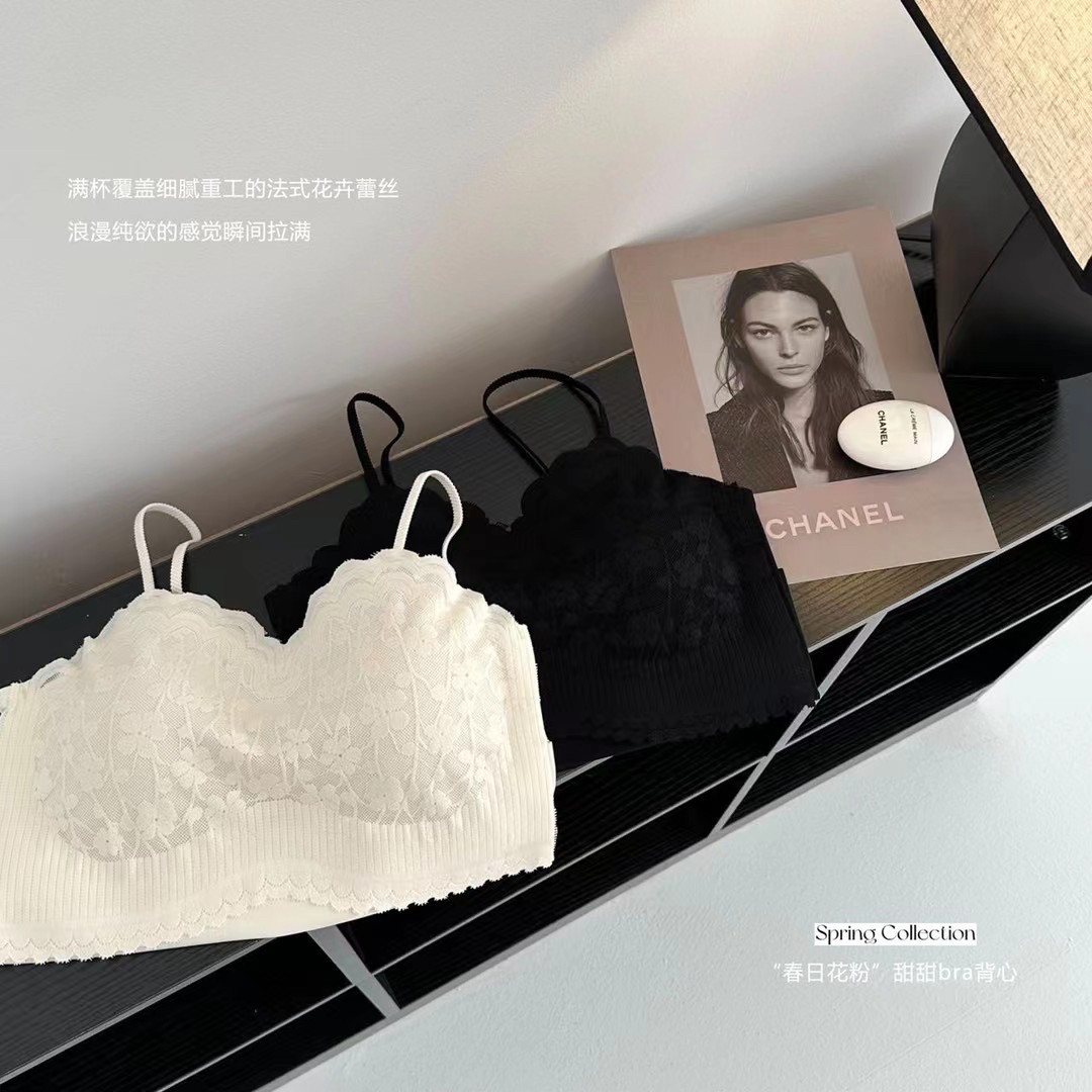 2025新款简约细肩带蕾丝长款美背带胸垫吊带背心无痕内衣裹胸潮女