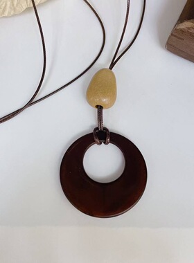 欧美秋冬新款几何圆环吊坠冷淡风小众设计感个性项链高级感毛衣链