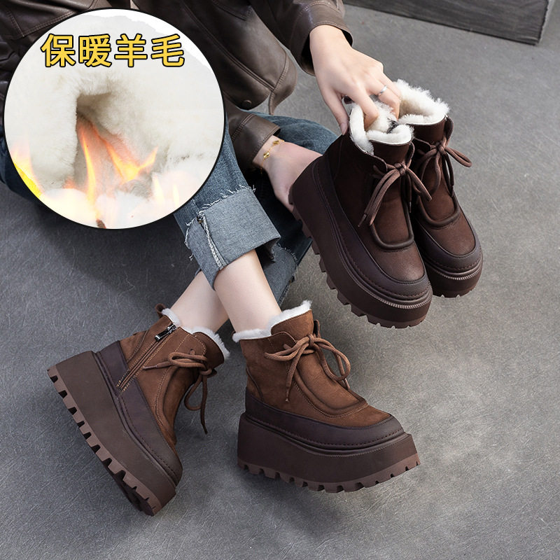 2024冬季新款羊毛皮毛一体保暖韩版短靴复古休闲百搭女鞋,女鞋,时尚雪地靴,淘宝优惠券,粉丝福利购,淘宝优惠卷