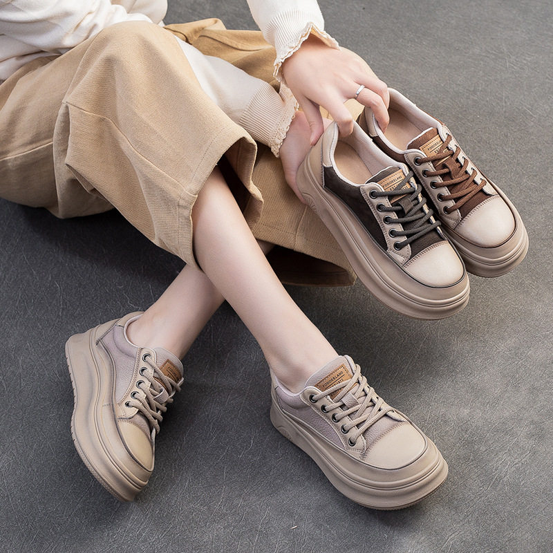 2025春季新款厚底头层牛皮擦色小白鞋休闲风舒适单鞋韩版女鞋,女鞋,时尚休闲鞋,淘宝优惠券,粉丝福利购,淘宝优惠卷