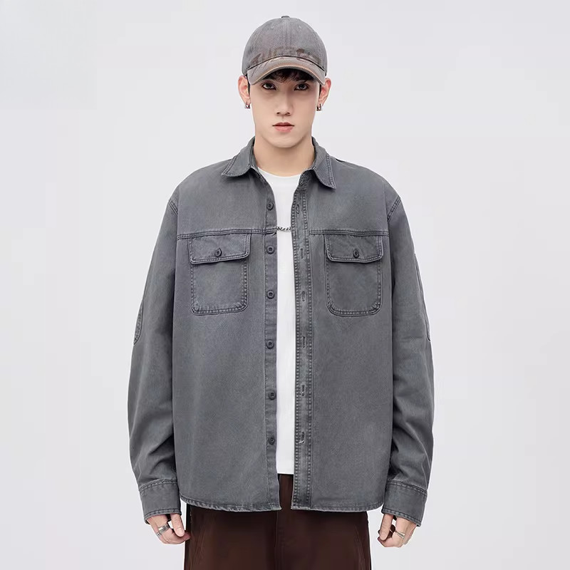 男装 /秋冬新款翻领夹克男纯棉日系潮牌工装衬衫男士长袖衬衣