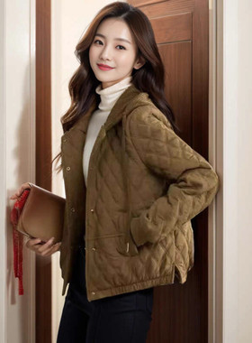 棉衣棉服女短款小个子时尚洋气菱格连帽轻薄棉袄外套2026秋冬新款