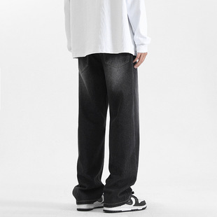 美式复古微喇牛仔裤男春秋款潮牌痞帅高街染色高级感显瘦直筒裤子