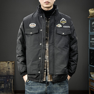 2026新款贴标假两件立领羽绒服男冬季加厚潮牌90鸭绒保暖工装外套