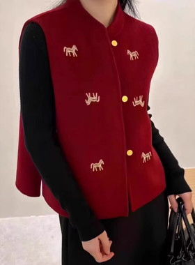 新中式气质国风马到成功马甲女26春秋新款本命年休闲马夹外套上衣