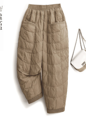 2026秋冬新款大码时尚宽松松紧腰棉休闲垮裤加厚保暖轻薄棉裤潮流