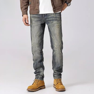 男装 /秋季新款刮烂破洞牛仔裤男小脚修身微锥痞帅补丁乞丐裤