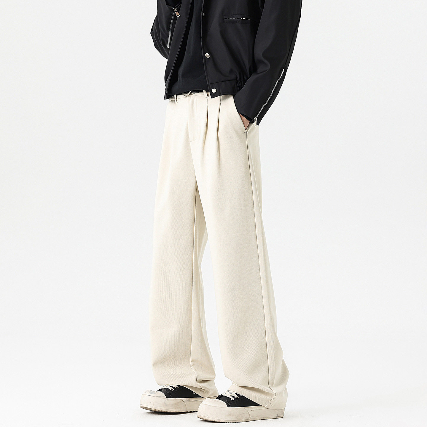 Blaze/2025新款男直筒阔腿垂感西裤黑色休闲西装裤