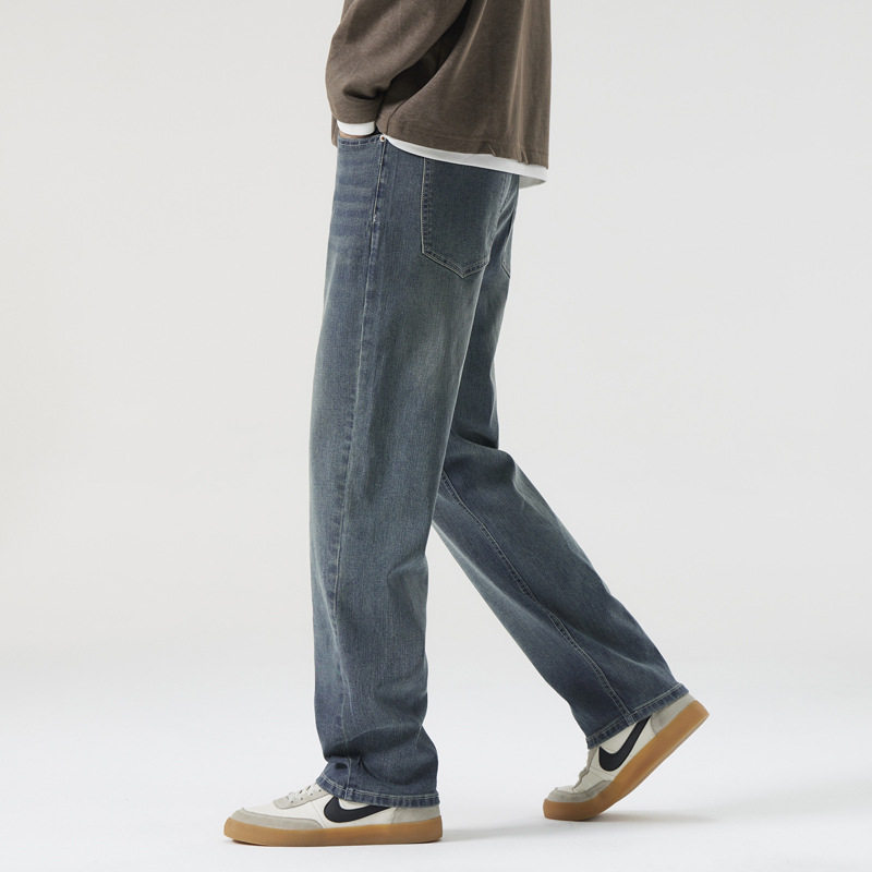 Blaze/秋冬莱赛尔弹力阔腿直筒牛仔裤男复古潮流青少年装