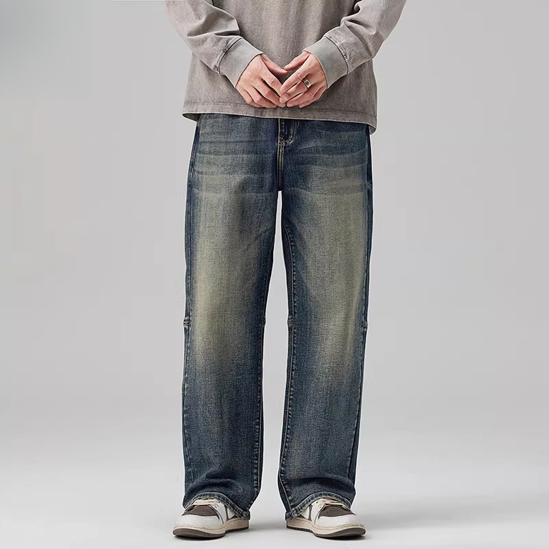 男装 /高街宽松直筒牛仔裤男潮牌拼接垂感休闲长裤男阔腿裤子