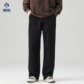 潮流 子男刺绣水洗弯刀裤 黑色弯刀裤 男直筒宽松秋冬潮牌裤