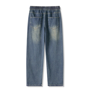 美式复古微喇牛仔裤男春秋款潮牌痞帅高街染色高级感显瘦直筒裤子